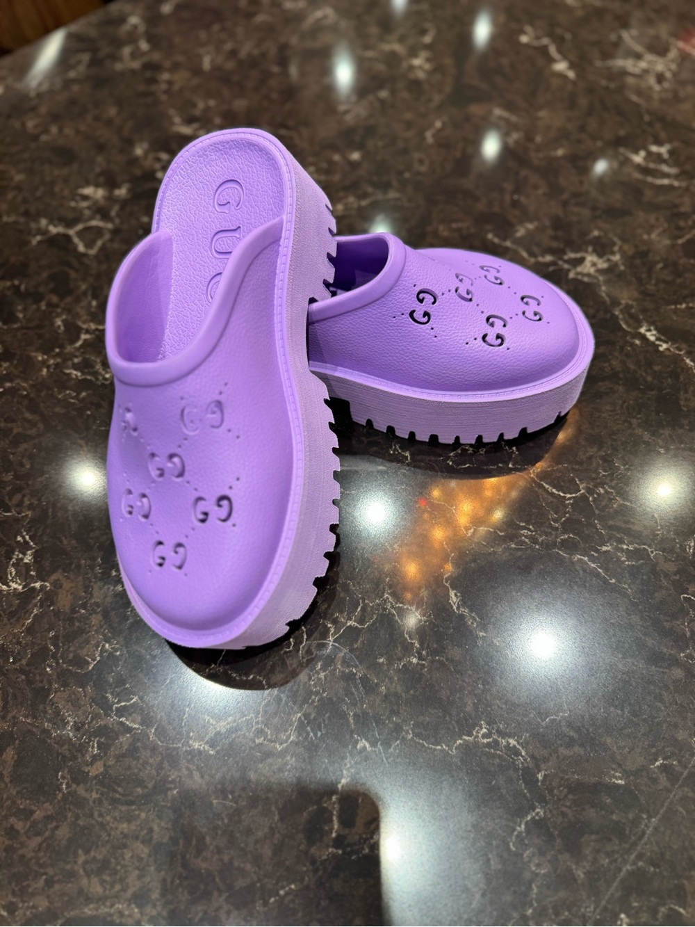 Purple Platform Clog Mules with GG Cutouts - Picture 2 of 9